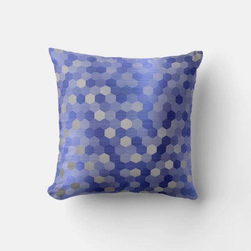 Gray Silver Cobalt Sapphire Blue Hexagon Geometry Throw Pillow