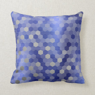 Gray Silver Cobalt Sapphire Blue Hexagon Geometry Throw Pillow