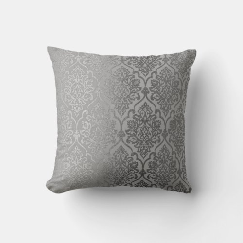 Gray Silver Damask Royal Luxury Decor Throw Pillow