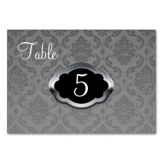 Gray Silver Damask Table Number Card
