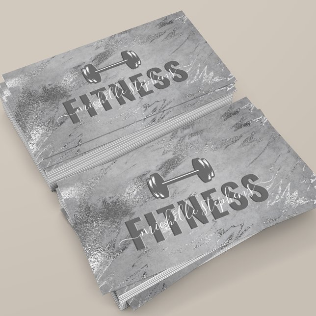 Gray Silver Fitness Trainer Social Media Business Card (Creator Uploaded)