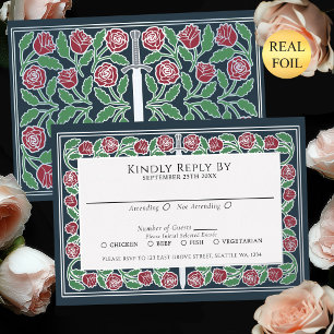 Gray Silver Floral Sword Royal Wedding RSVP Foil Invitation