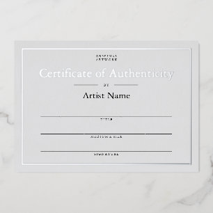Gray Silver Foil Certificate of Authenticity Invitation