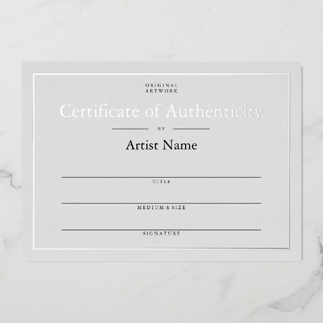 Gray Silver Foil Certificate of Authenticity Invitation (Front)