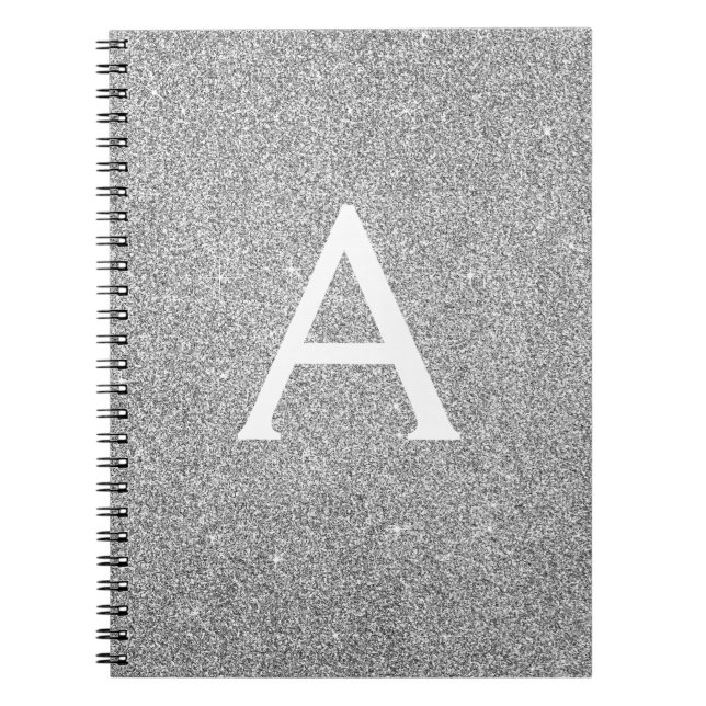 Gray Silver Foil Glitter Sparkle Monogram Notebook (Front)