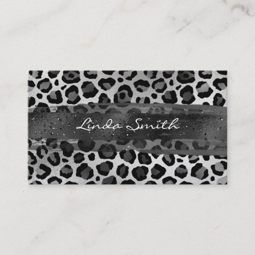 Gray Silver Foil Leopard Brush Stroke Business Card