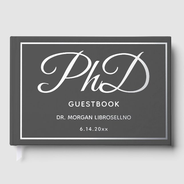 Gray Silver Foil PhD Graduation  Foil Guest Book (Front)