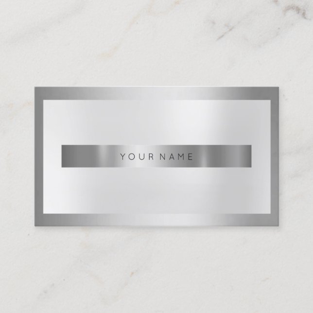 Gray Silver Glass Frame  Metallic MInimal Minimal Business Card (Front)
