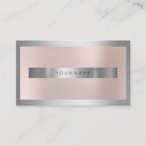 Gray Silver Glass Frame  Metallic Minimal Pink Business Card