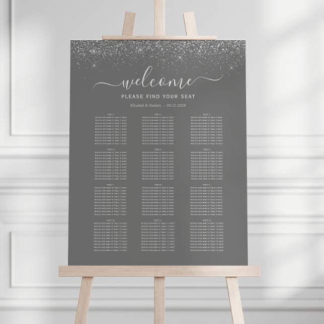 Gray Silver Glitter 12-Table Wedding Seating Foam Board (Creator Uploaded)