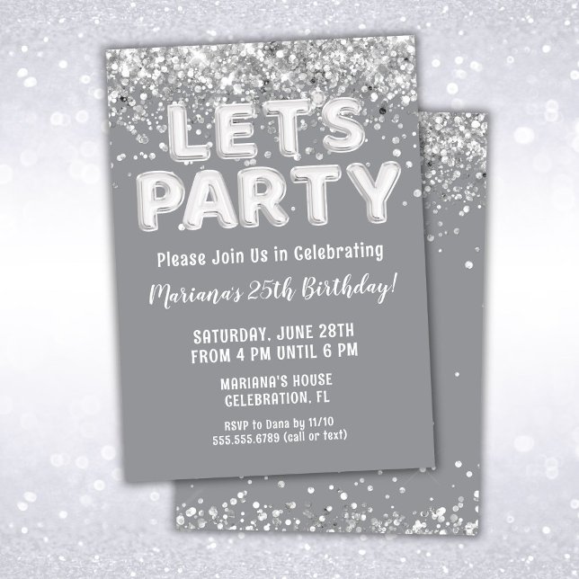 Gray Silver Glitter Birthday Party Invitation (Creator Uploaded)