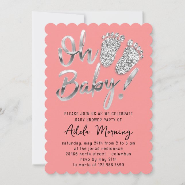 Gray Silver Glitter Feet Baby Girl Boy Candy Invitation (Front)