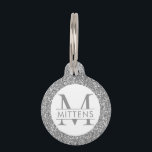 Gray Silver Glitter Pink Sparkle Pretty Pet ID Tag<br><div class="desc">Silver glitter printed background with gray custom cat or dog name. Type in your personalized text for a sparkly pet ID collar charm. See our collection of coordinating bowls and get a set!</div>