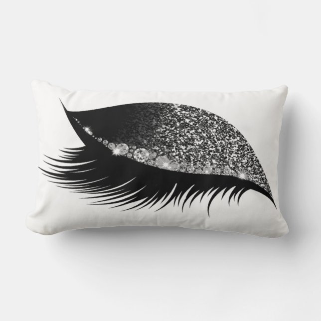 Gray Silver Glitter Sleep Makeup Eye Lash Right Lumbar Pillow (Front)