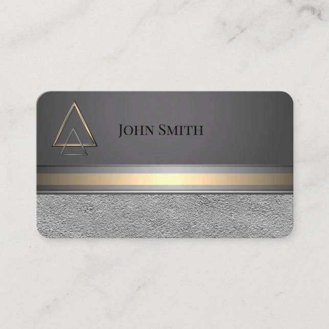 Gray Silver Gold Copper Men Logo Business Cards (Front)