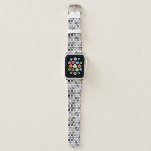 Gray Silver Gold Elegant Hexagonal Custom Pattern Apple Watch Band