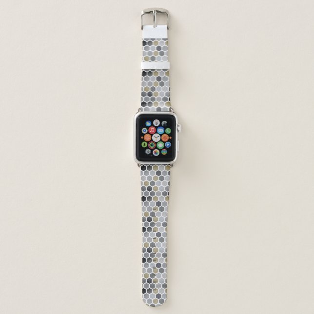 Gray Silver Gold Elegant Hexagonal Custom Pattern Apple Watch Band (Front)