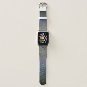 Gray Silver Gradient Striped Floral Leaf Pattern Apple Watch Band