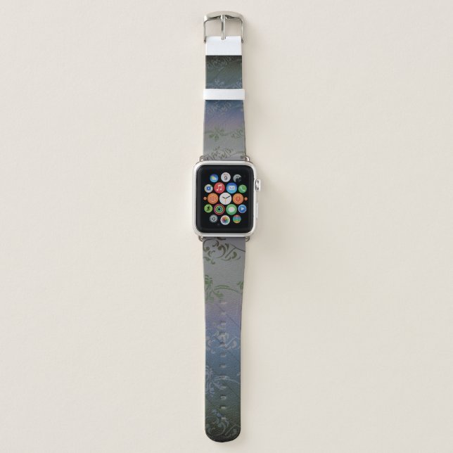 Gray Silver Gradient Striped Floral Leaf Pattern Apple Watch Band (Front)