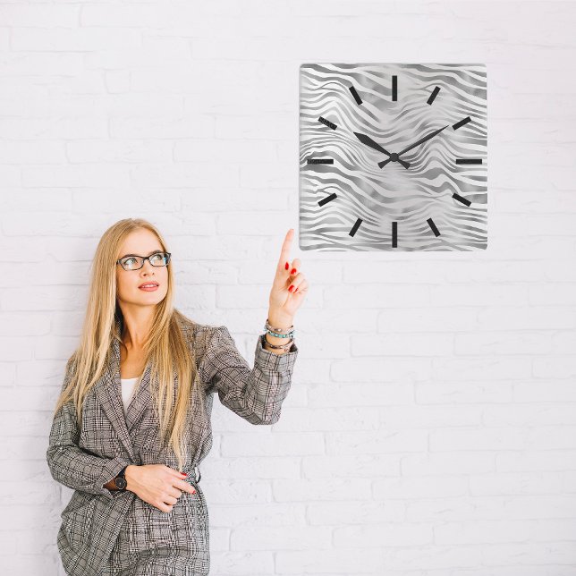 Gray Silver Graphite Animal Skin Black Abstract Square Wall Clock (Gray Silver Graphite Animal Skin Black Abstract Square Wall Clock)