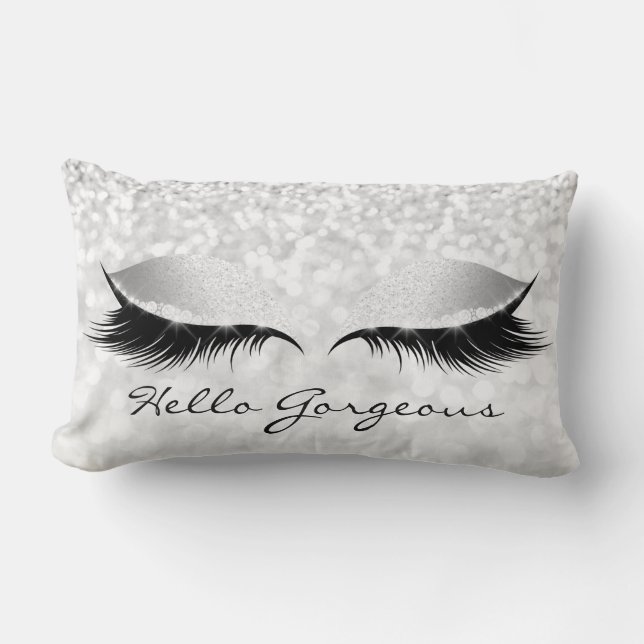 Gray Silver Grey Makeup Lashes Hello Gorgeous Lumbar Pillow (Front)