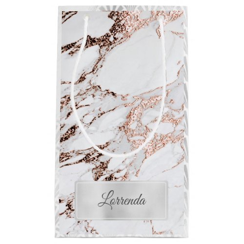 Gray Silver Grey Marble Art Deco Rose Copper Lux Small Gift Bag