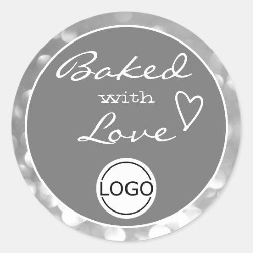 Gray Silver Grey Orbs Frame Baked with Love Logo Classic Round Sticker