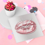 Gray Silver Kiss Lips Pink Rose Gold Makeup Artist Square Wall Clock<br><div class="desc">Ladies, gents, and time enthusiasts gather 'round! 🕰️💄🌹 In the grand halls of Zazzle, where creativity flows like a river and designs pop like champagne, a clock is causing quite the stir. Not just any clock, mind you, but the "Gray Silver Kiss Lips Pink Rose Gold Makeup Artist Square Wall...</div>