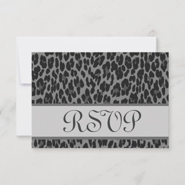 Gray Silver Leopard Print RSVP Wedding Response (Front)