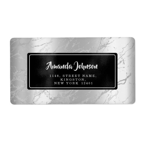 Gray Silver Marble Abstract Black Elegant RSVP Label