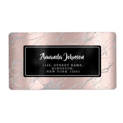 Gray Silver Marble Abstract Black Rose RSVP Label