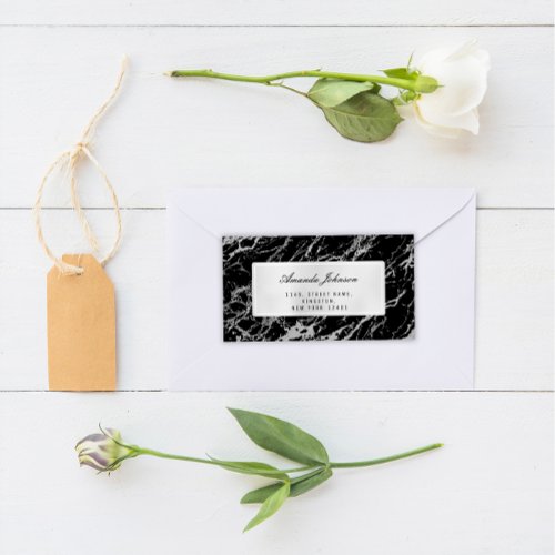 Gray Silver Marble Abstract Elegant Black RSVP Label