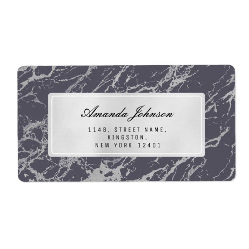 Gray Silver Marble Abstract Elegant Purple RSVP Label