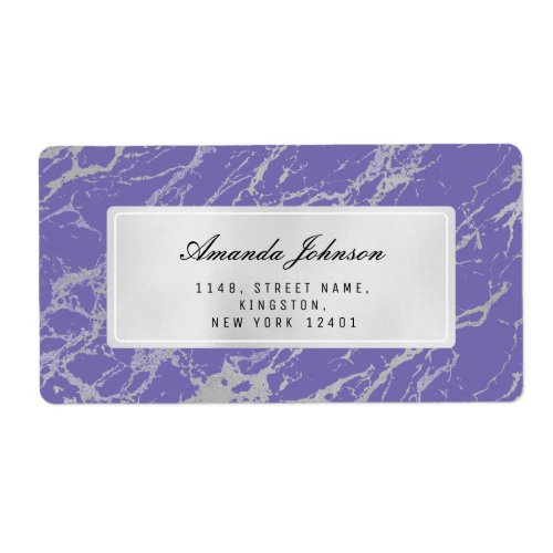 Gray Silver Marble Abstract Elegant Violet RSVP Label