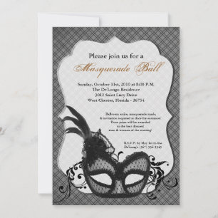 Gray Silver Masquerade Mask Ball Costume Halloween Invitation