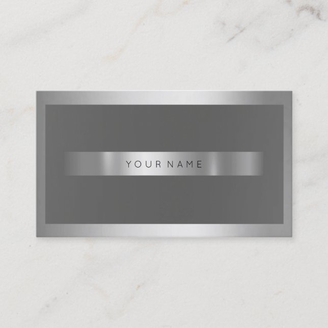 Gray Silver Metallic Frame Minimal Monochromatic Business Card (Front)