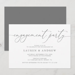 Gray Silver Minimalist Engagement Party Invitation