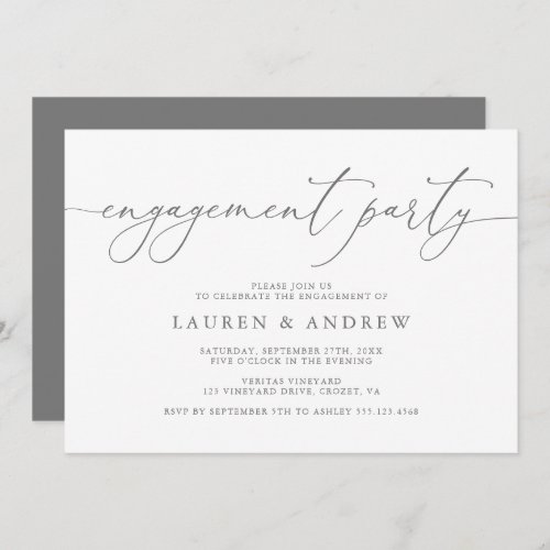 Gray Silver Minimalist Engagement Party Invitation