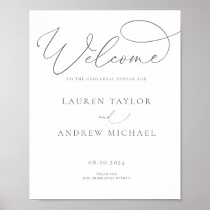 Gray Silver Minimalist Rehearsal Dinner Sign