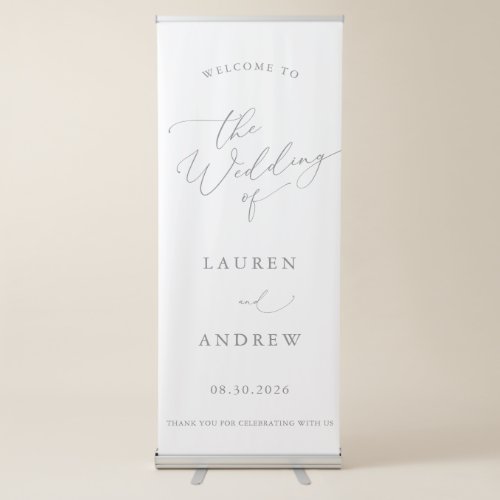 Gray Silver Minimalist Welcome to Our Wedding 1 Retractable Banner
