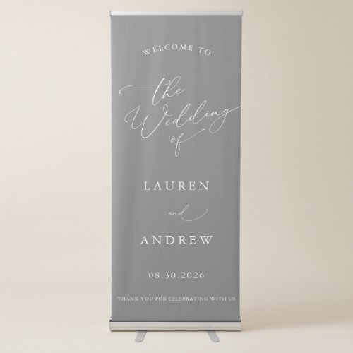 Gray Silver Minimalist Welcome to Our Wedding Retractable Banner