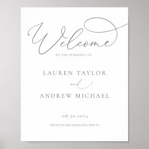 Gray Silver Minimalist Welcome to Our Wedding Sign