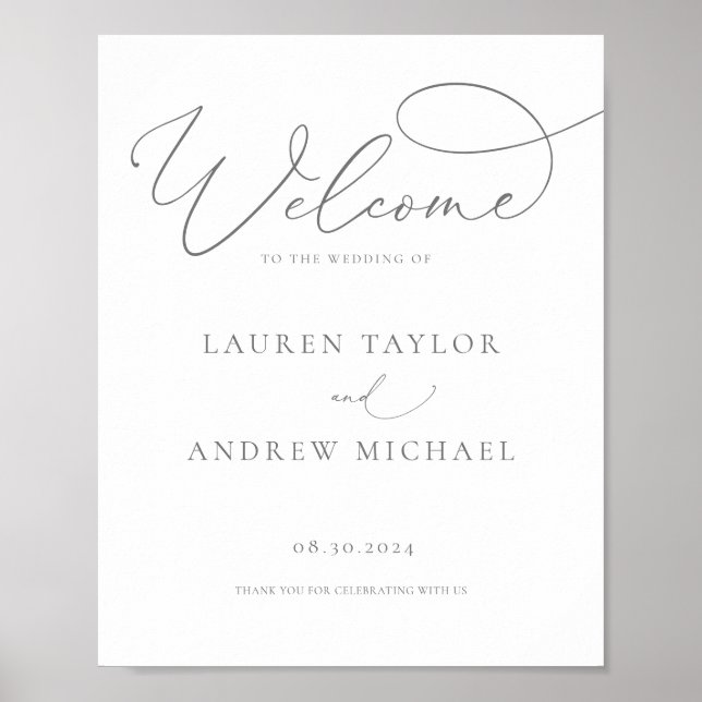 Gray Silver Minimalist Welcome to Our Wedding Sign (Front)