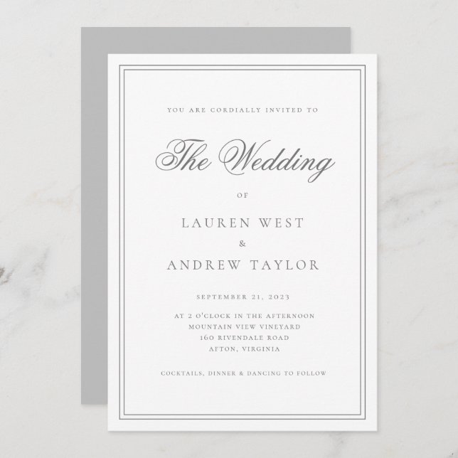 Gray Silver Modern Minimalist The Wedding of Invit Invitation (Front/Back)
