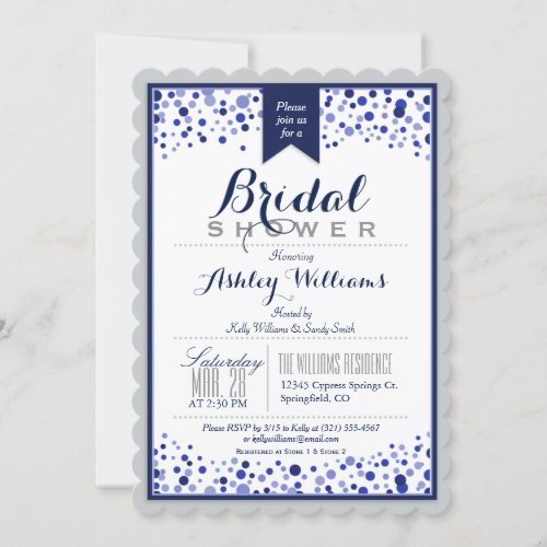 Gray Silver  Navy Blue Bridal Shower Invitation