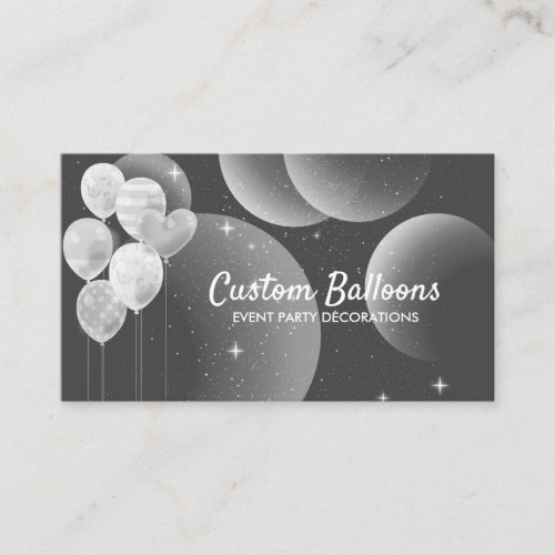Gray Silver Party Planner Balloons Business Card
