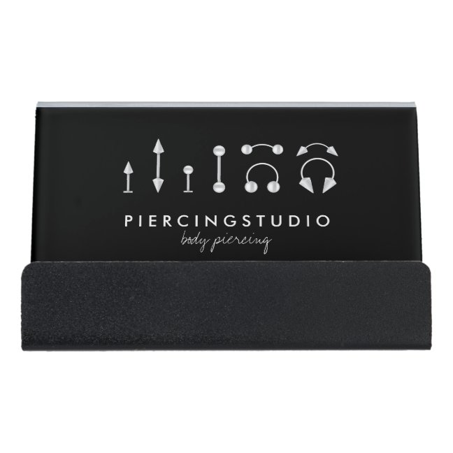 Gray Silver Piercing Tattoo Studio Desk Business Card Holder
