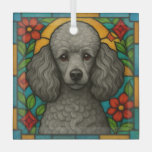 Gray/Silver Poodle Dog &quot;Stained Glass&quot;  Glass Ornament