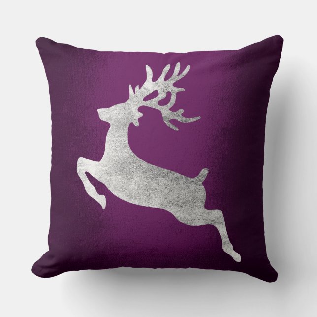 Gray Silver Reindeer Purple Plum Amethyst Throw Pillow (Front)