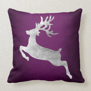 Gray Silver Reindeer Purple Plum Amethyst Throw Pillow
